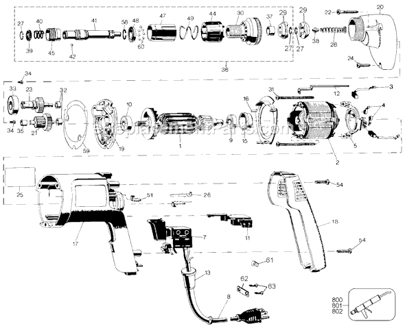 Page A Diagram and Parts List for 2054G Type 100 Black and Decker Electric Drill
